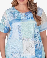 Alfred Dunner Plus Size Hyannisport Patchwork Leaf T-Shirt with Lace Detail