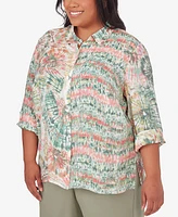 Alfred Dunner Plus Tuscan Sunset Tie Dye Button Down Blouse