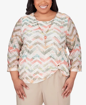 Alfred Dunner Plus Tuscan Sunset Textured Chevron Top with Twisted Detail
