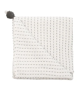 Crane Baby White and Black Stitched Stripe Blanket