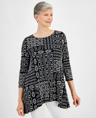 Jm Collection Women's 3/4 Sleeve Printed Jacquard Top, Created for Macy's
