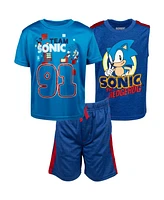 Sega Toddler Boys Sonic the Hedgehog 3 Piece Outfit Set: T-Shirt Tank Top Shorts Blue