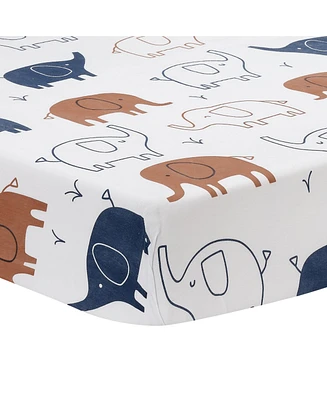 Lambs & Ivy Playful Elephant 100% Cotton White/Blue Baby Fitted Crib Sheet