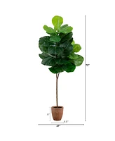 Nearly Natural 6ft. Artificial Giant Leaf Fiddle Leaf Fig Tree in Decorative Planter with Real Touch Leaves