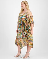 Robbie Bee Plus Cold-Shoulder Chiffon A-Line Dress