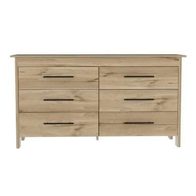 Streamdale Furniture Southington 6-Drawer Rectangle Dresser Light Oak And White