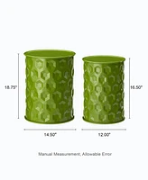 Glitzhome Set of 2 Honeycomb Green Metal Garden Stool or Planter Stand