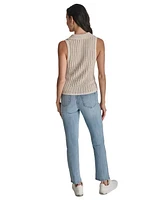 Dkny Jeans Women's Lacey Stitch Collared Sleeveless Sweater