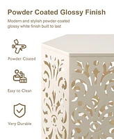 Glitzhome Multi-Functional Set of 2 White Floral Pattern Hexagonal Garden Stools or Planter Stand