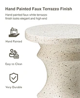 Glitzhome Multi-functional Faux Terrazzo Chess Garden Stool or Planter Stand or Accent Table