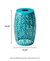 Glitzhome Multi-Functional Blue Iron Leaf Pattern Solar Powered Garden Stool or Planter Stand