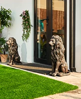 Glitzhome Set of 2 Oversized Bronze Sitting Lion Garden Statue