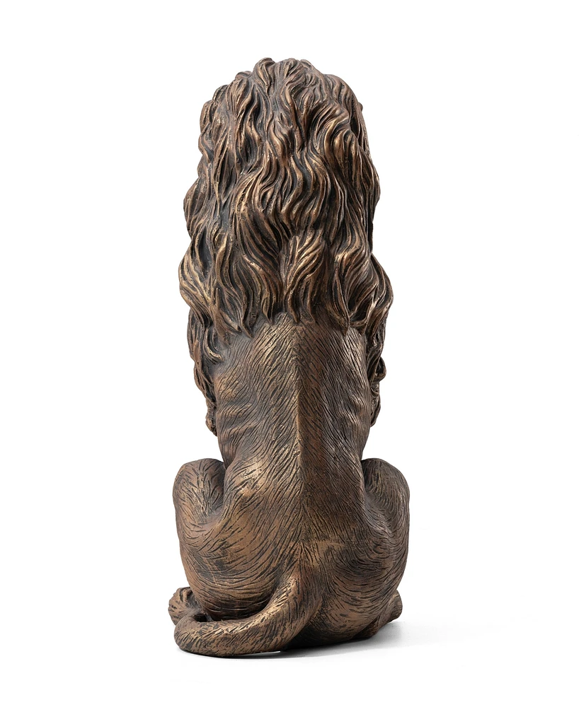 Glitzhome Set of 2 Oversized Bronze Sitting Lion Garden Statue