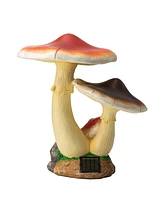 Glitzhome Solar Powered Vibrant Mushrooms Garden Statue