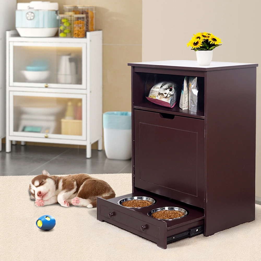 Simplie Fun Mdf Pet Feeder Station with Storage and Stainless Bowl