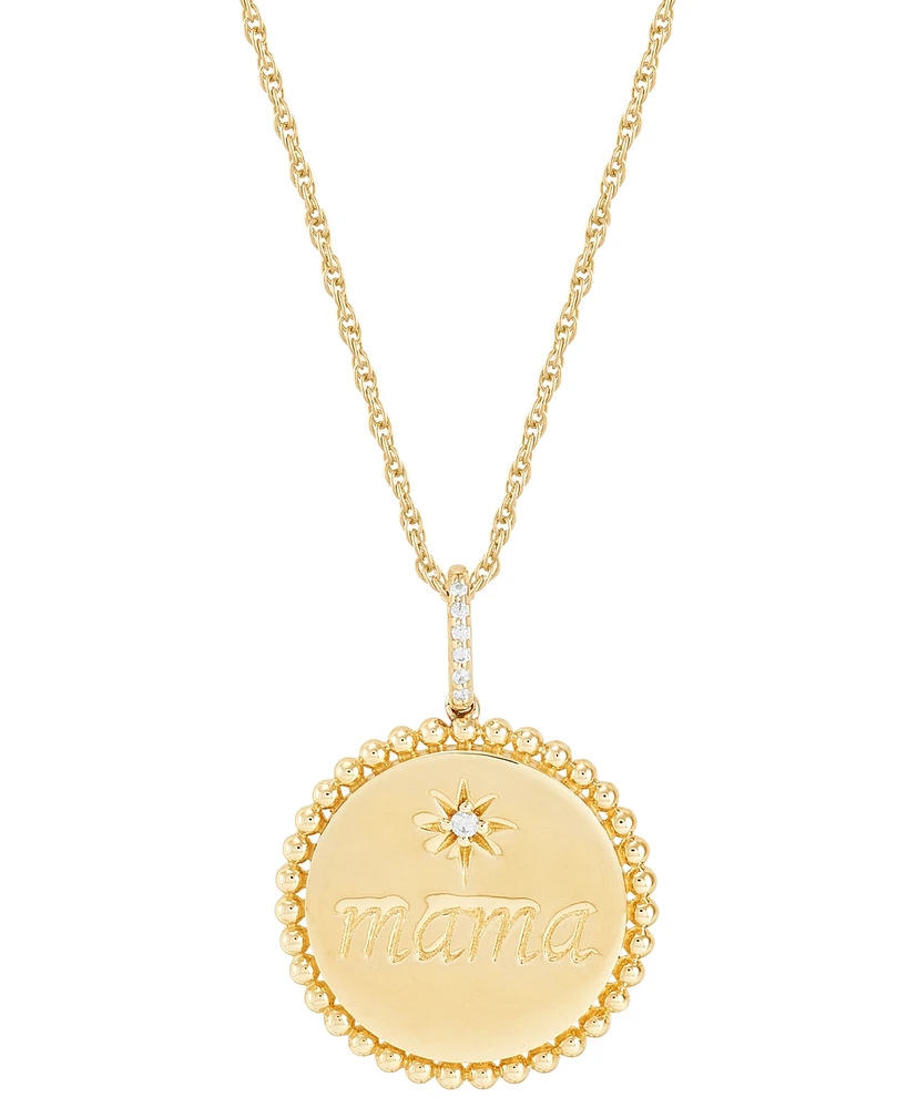 Diamond Accent Mama Disc Pendant Necklace in Sterling Silver or 14k Gold-Plated Sterling Silver, 16" + 2" extender - Gold