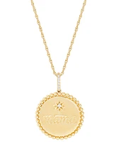 Diamond Accent Mama Disc Pendant Necklace in Sterling Silver or 14k Gold-Plated Sterling Silver, 16" + 2" extender - Gold