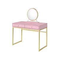 Simplie Fun Coleen Vanity Desk with Mirror & Jewelry Tray In Pink & Gold Finish