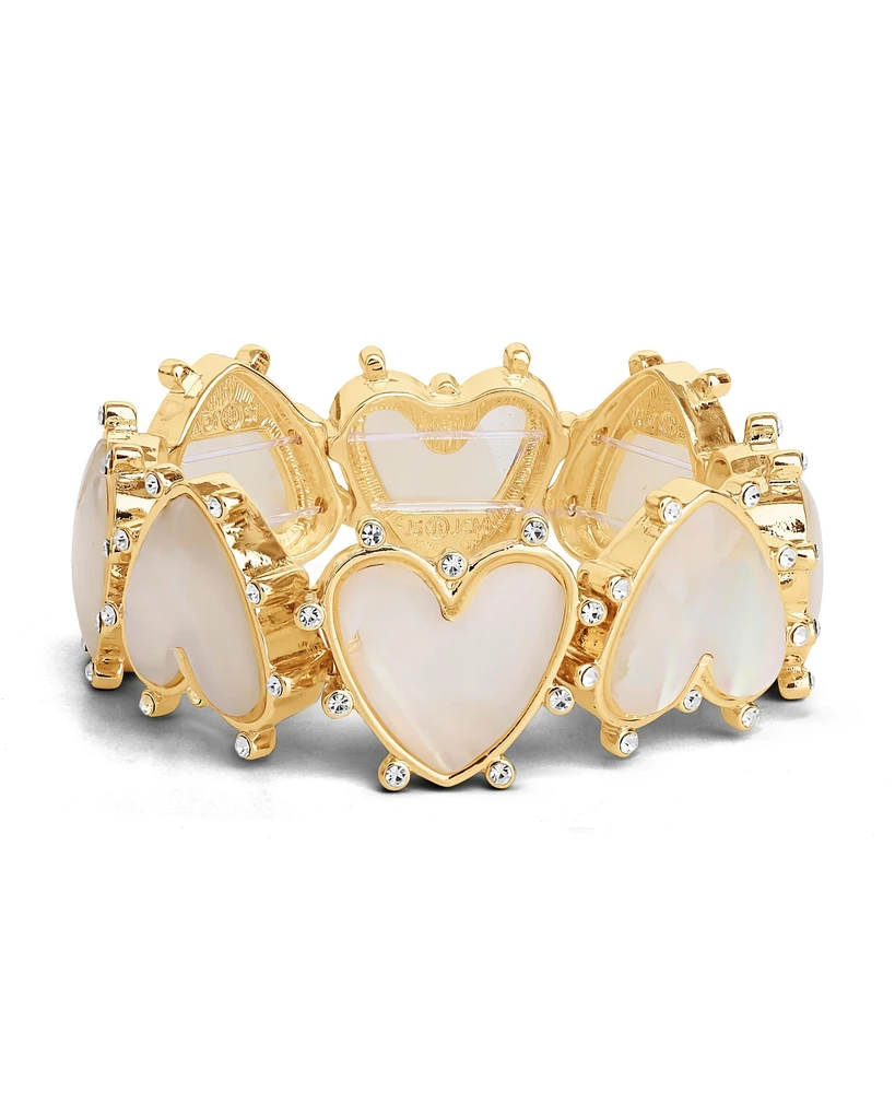 Jessica Simpson Womens Heart Bracelet - Gold-Tone Stretch Bracelet with Rhinestone Embellishments