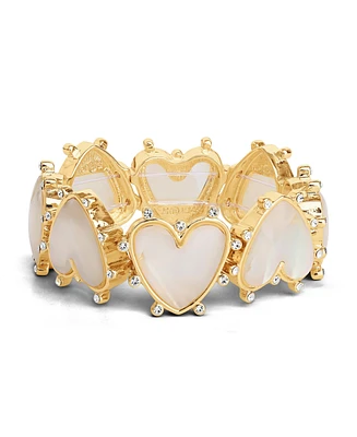 Jessica Simpson Womens Heart Bracelet - Gold-Tone Stretch Bracelet with Rhinestone Embellishments
