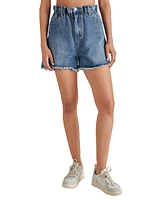 Steve Madden Women's Lunetta Cut-Hem Paper-Bag-Waist Cotton Denim Shorts