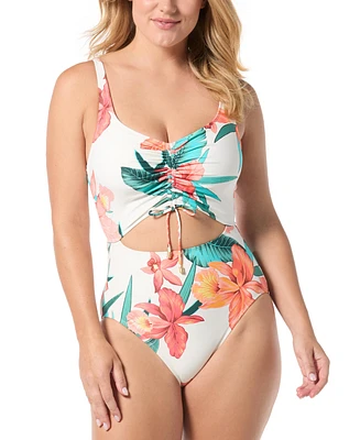 Coco Reef Sassy Printed Cut-Out Ruched One-Piece Swimsuit