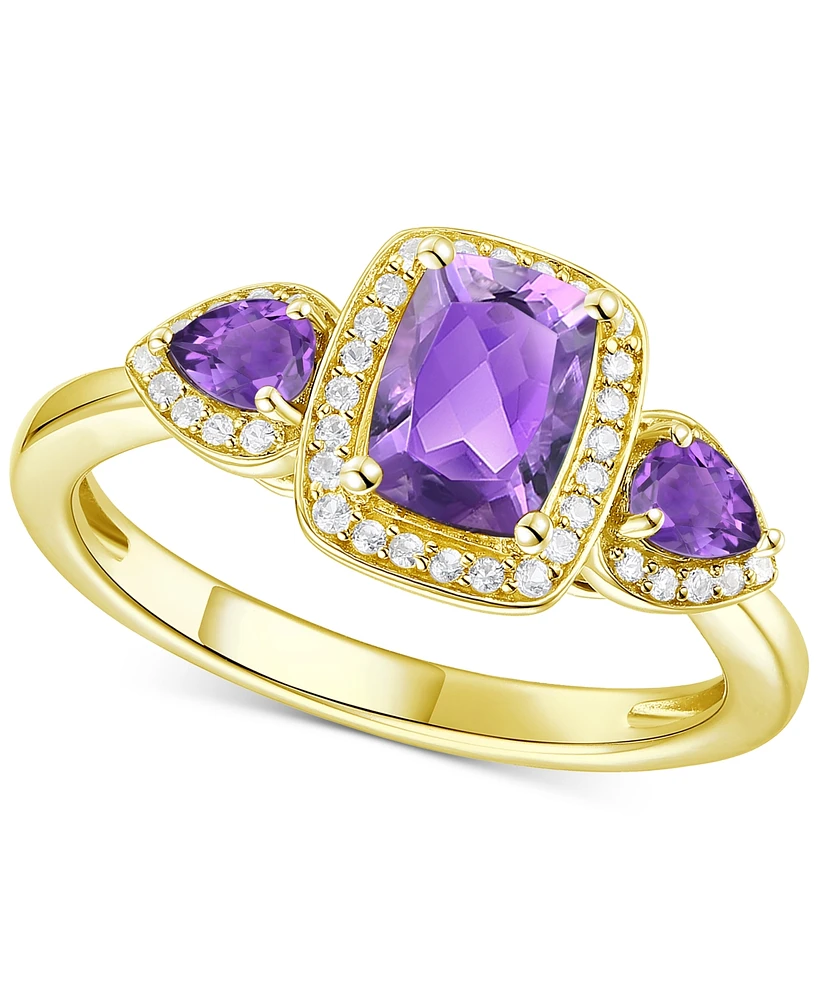 Amethyst (1-1/20 ct. t.w.) & Lab-Grown White Sapphire (1/6 Three Stone Halo Ring 14k Gold