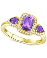 Amethyst (1-1/20 ct. t.w.) & Lab-Grown White Sapphire (1/6 Three Stone Halo Ring 14k Gold