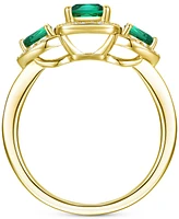 Emerald (7/8 ct. t.w.) & Lab-Grown White Sapphire (1/6 ct. t.w.) Three Stone Halo Ring in 14k Gold-Plated Sterling Silver