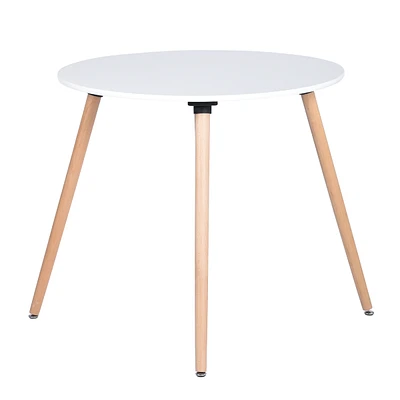 Simplie Fun Round Dining Table With Beech Wood Legs, Modern Wooden Kitchen Table For Dining Room Kitchen (White)