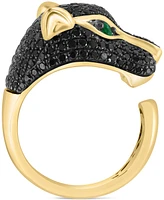 Effy Black Diamond (1-3/4 ct. t.w.) & Emerald (1/10 ct. t.w.) Panther Head Ring in 14k Gold