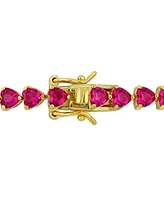 Lab-Grown Ruby Heart Shape Tennis Bracelet (12-1/3 ct. t.w.) in Yellow-Plated Sterling Silver