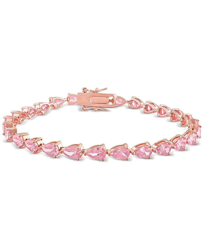 Lab-Grown Pink Sapphire Pear Shape Tennis Bracelet (13-1/2 ct. t.w.) in Rose-Plated Sterling Silver