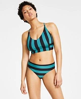 Nike Womens Statement Stripe V Neck Midkini Mid Rise Bottoms