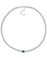 Lab-Grown Emerald Curb Link Collar Necklace (7/8 ct. t.w.) in Sterling Silver