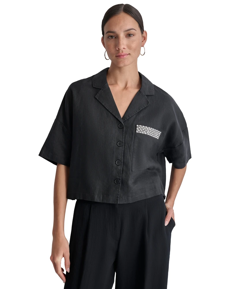 Dkny Women's Linen Studded Camp Shirt