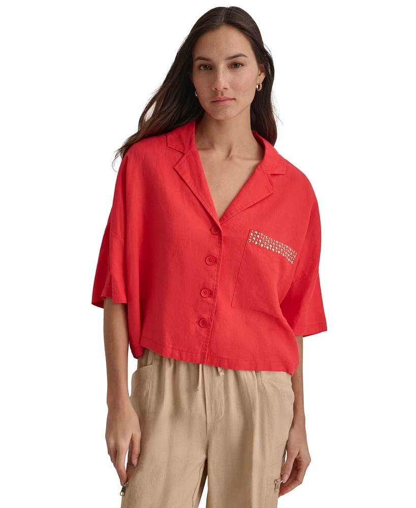 Dkny Women's Linen Studded Camp Shirt