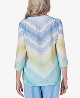 Alfred Dunner Women's Hyannisport Tie Dye Chevron Tunic Crew Neck Top