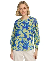 Calvin Klein Women's Floral-Print Gathered Cold-Shoulder Blouse