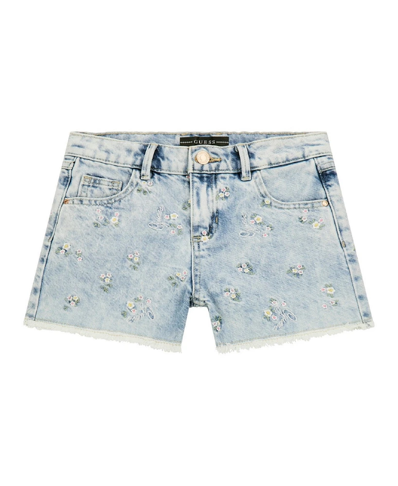 Guess Big Girl All Over Embroidery Denim Shorts