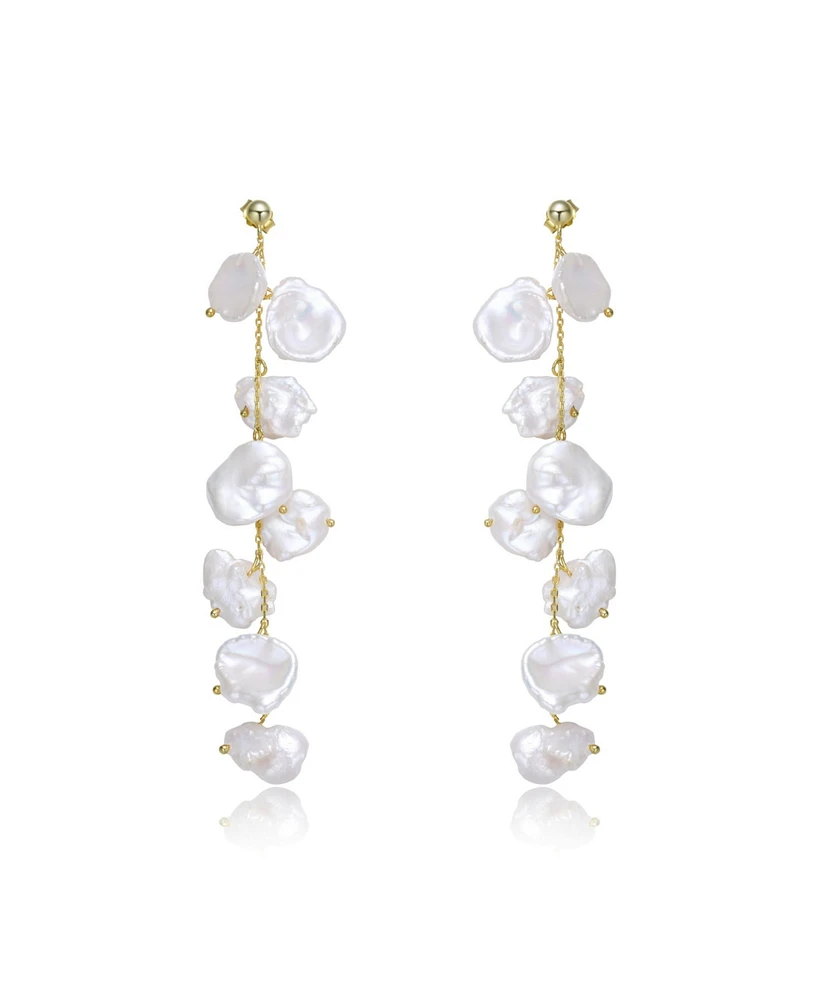 Genevive Elegant Sterling Silver with 14K Gold Plating and Genuine Freshwater Pearl Dangling and Drop Earrings