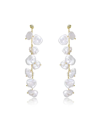 Genevive Elegant Sterling Silver with 14K Gold Plating and Genuine Freshwater Pearl Dangling and Drop Earrings