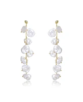 Genevive Elegant Sterling Silver with 14K Gold Plating and Genuine Freshwater Pearl Dangling and Drop Earrings