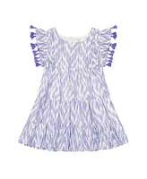 Mer St. Barth Little Girls Sophie Tassel Dress Blue Ikat