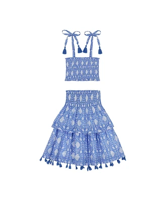 Mer St. Barth Little Girls Noelle Smocked Top and Maxi Skirt Set Farida Blue