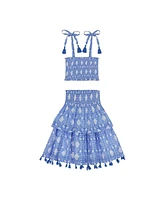 Mer St. Barth Little Girls Noelle Smocked Top and Maxi Skirt Set Farida Blue