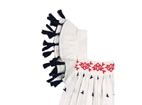 Mer St. Barth Little Girls Serena Tassel Dress Red White Navy Embroidery