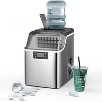 44 lbs Stainless Portable Countertop Self-Clean Ice Maker, 24 Square Cubes with Lcd Display