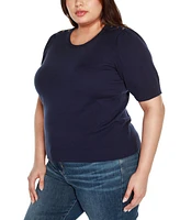 Belldini Plus Size Rivet Detail Puff Sleeve Sweater