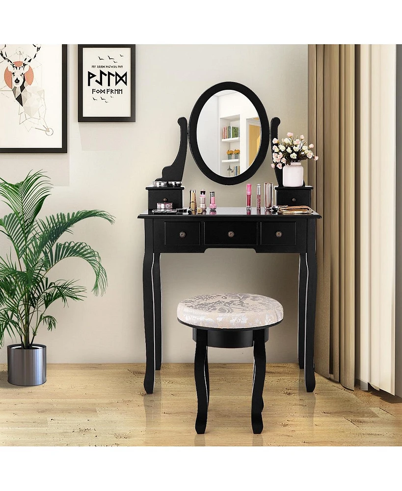 Sugift Vanity Makeup Table Set Bedroom Furniture with Padded Stool
